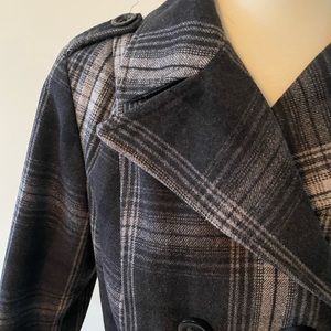 Old navy black grey plaid peacoat